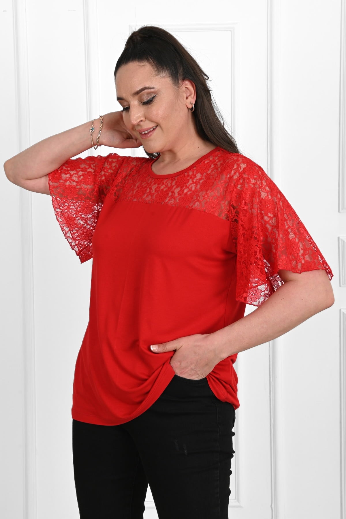 Koszulka damska plus size z koronką 1428-23