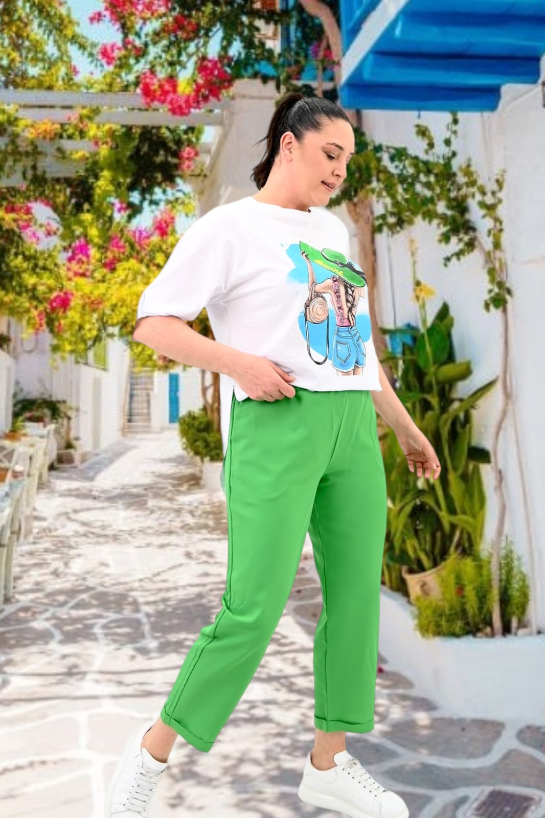 Compleu pantaloni si bluza cu imprimeu 8104