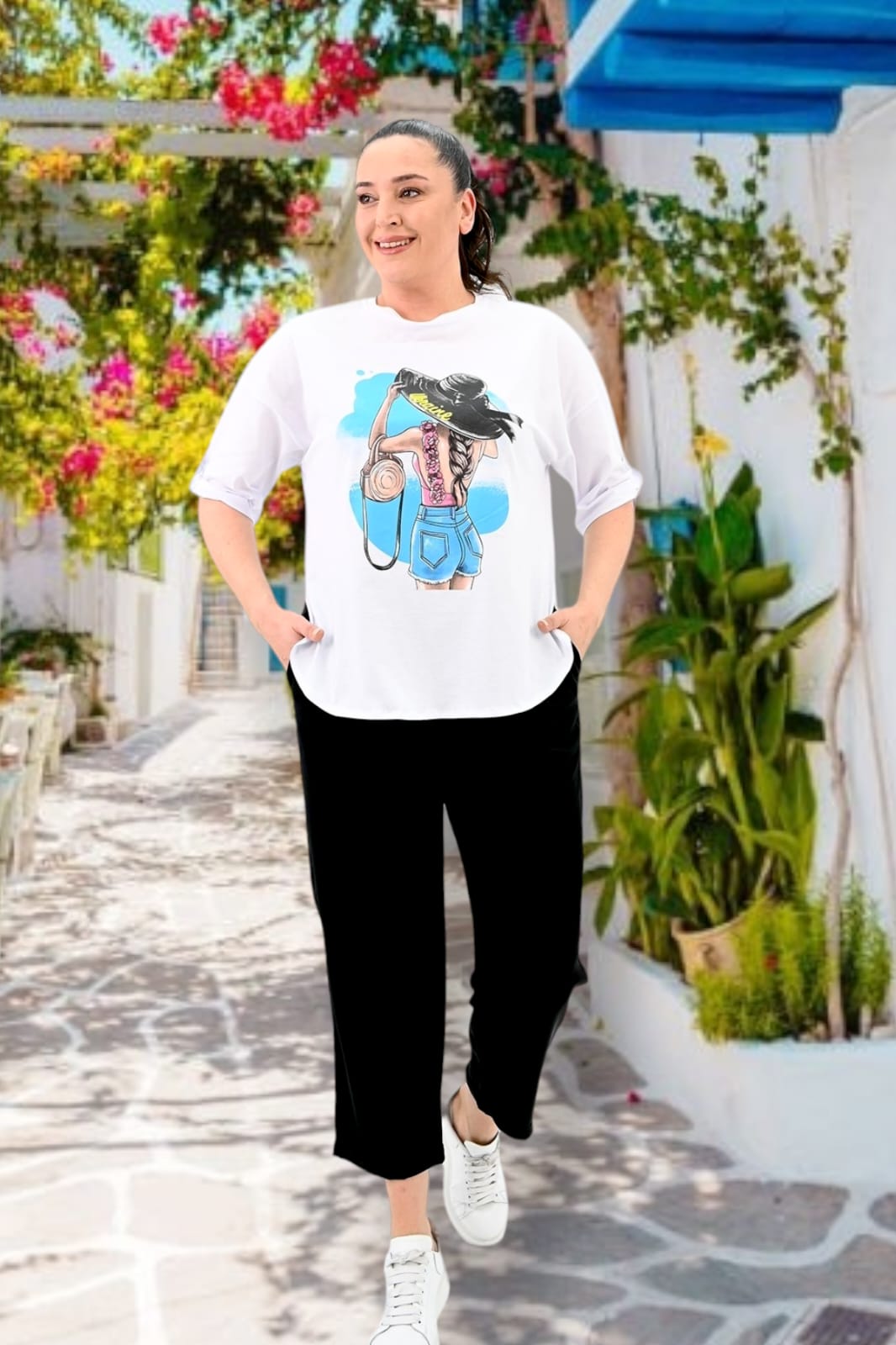 Compleu pantaloni si bluza cu imprimeu 8104