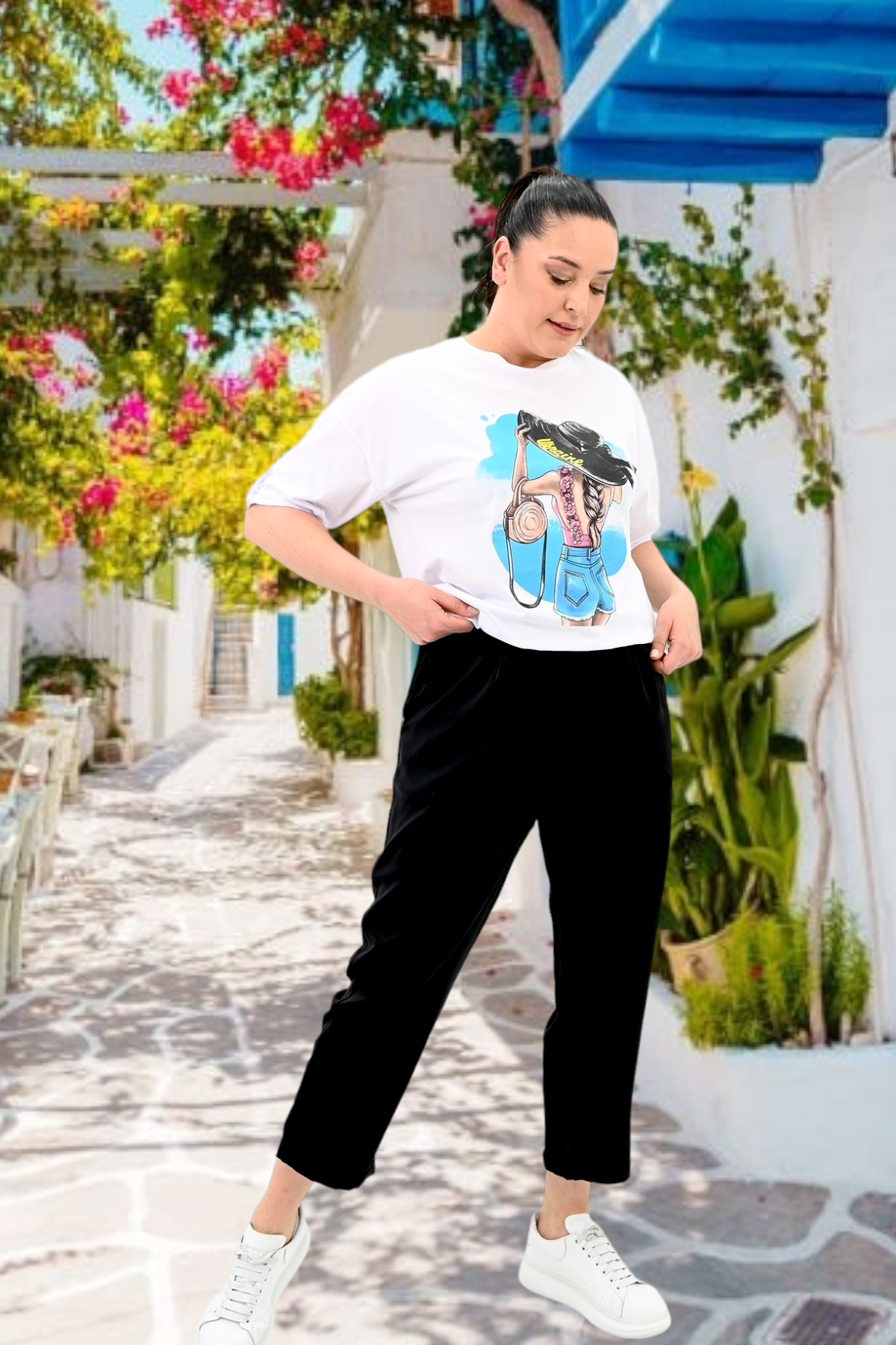 Compleu pantaloni si bluza cu imprimeu 8104