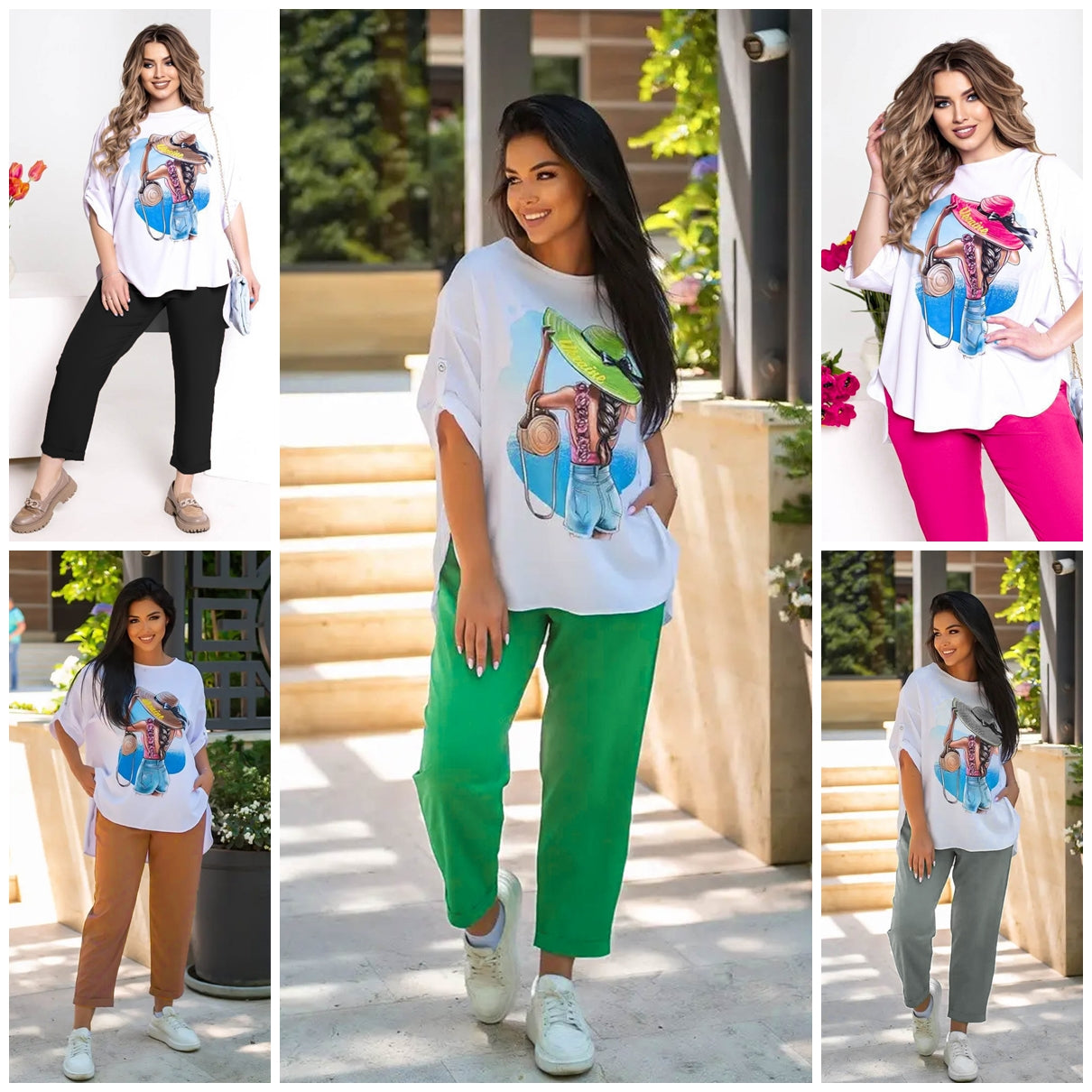 Compleu pantaloni si bluza cu imprimeu 8104