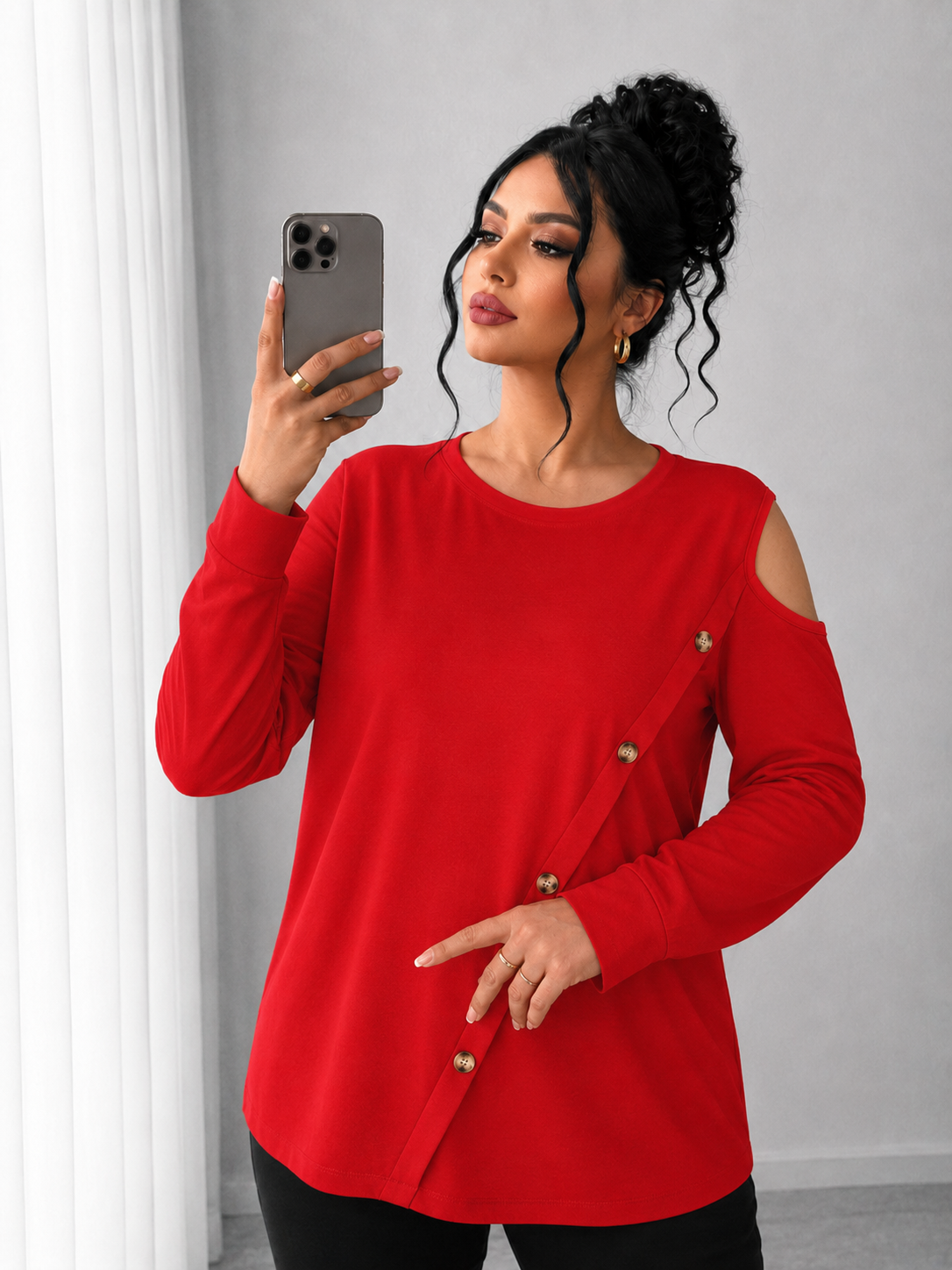 Bluze dama marimi mari negre, Bluzka damska plus size z nadrukiem 1390-23, bigsize.ro