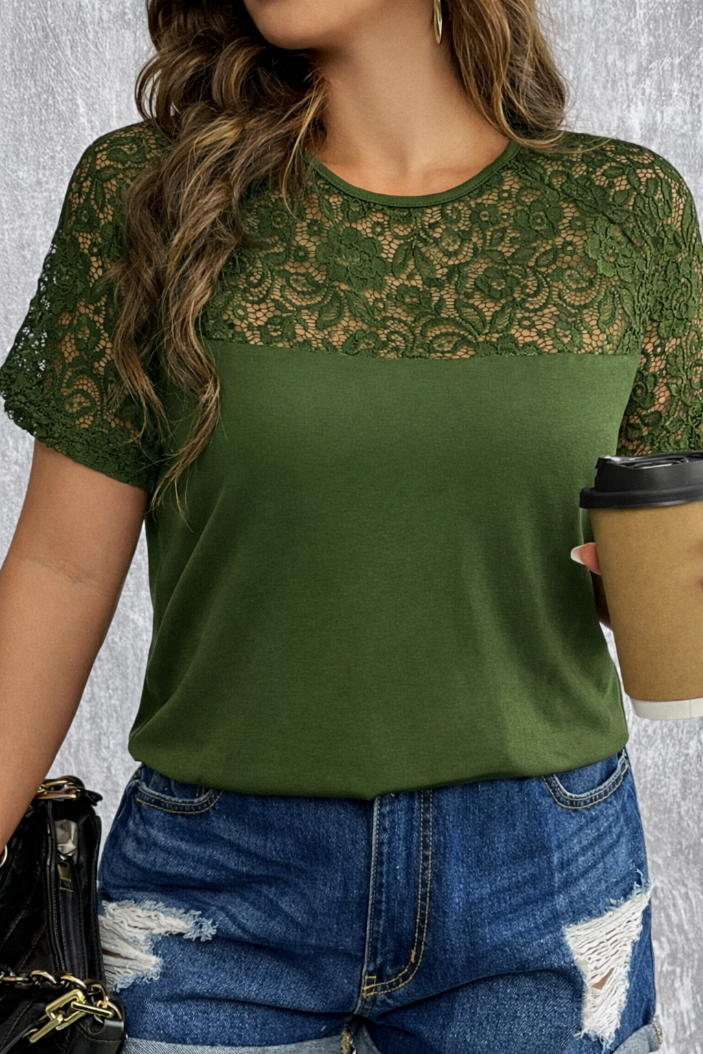 Koszulka damska plus size z koronką 1428-23