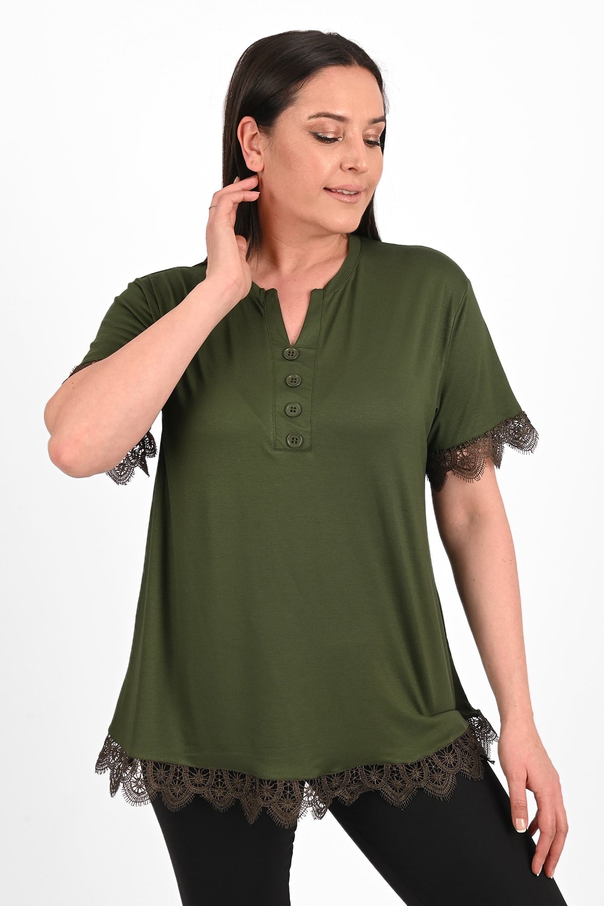 Koszulka damska plus size z koronką 1448-23