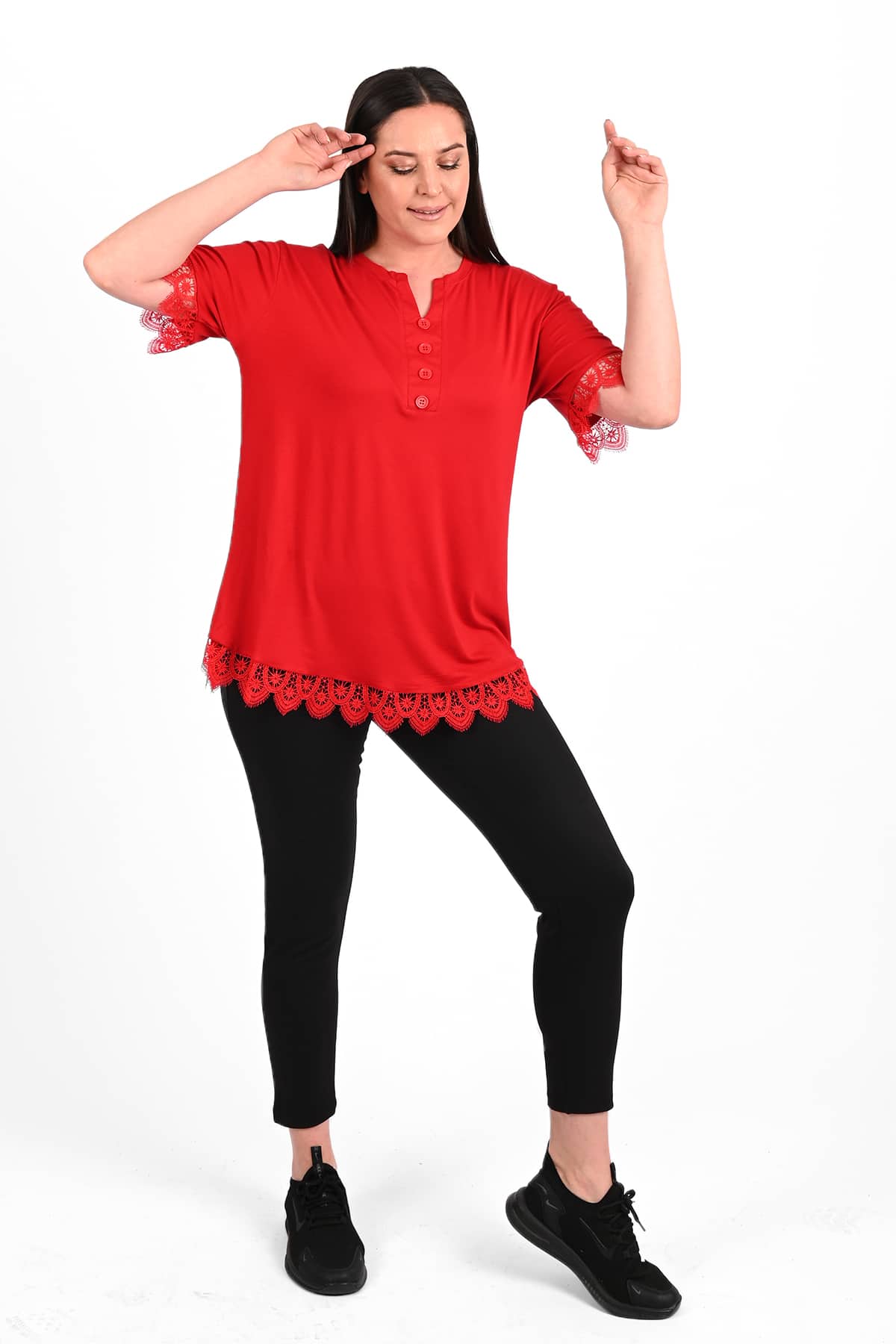 Koszulka damska plus size z koronką 1448-23