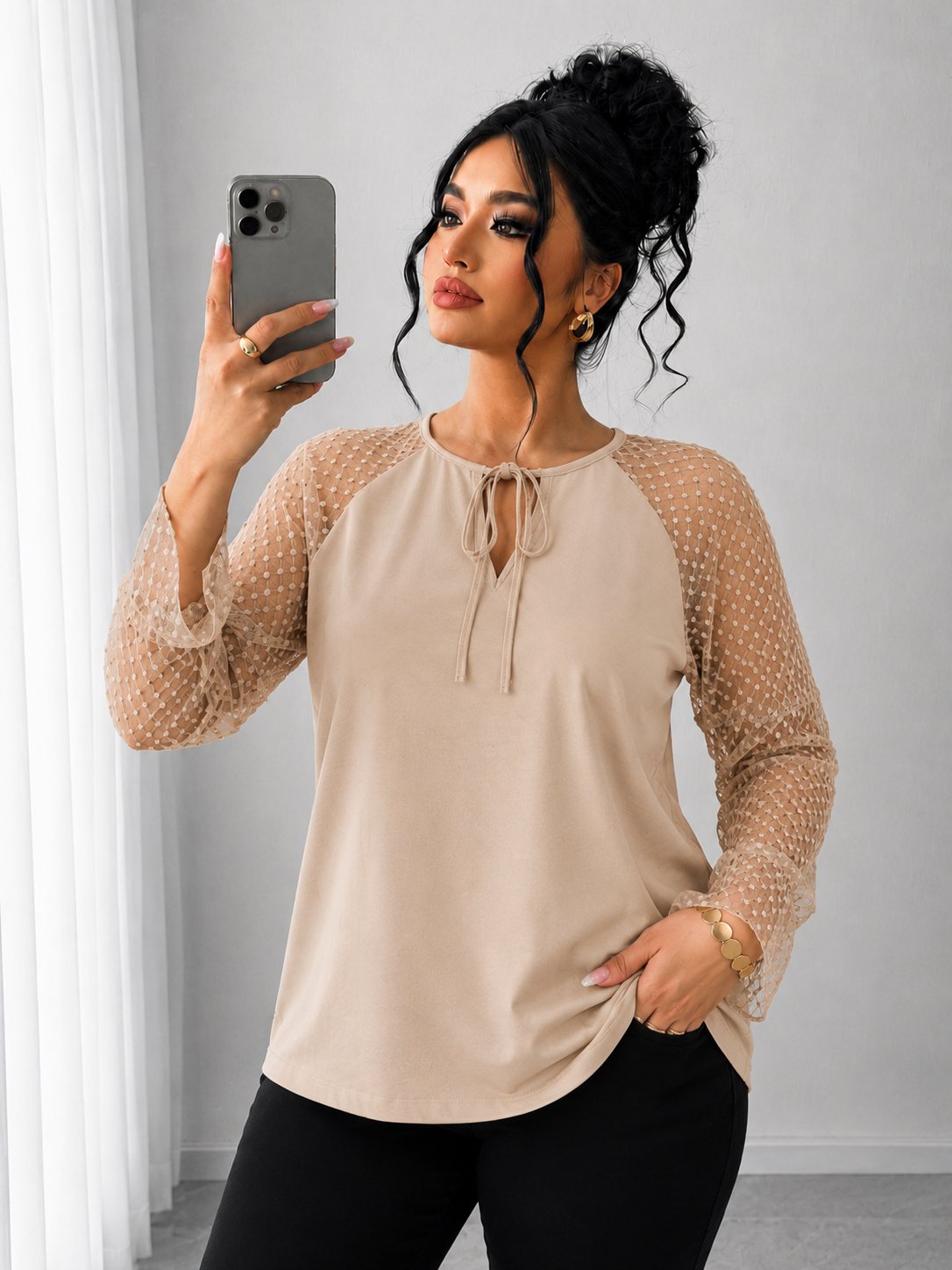 Bluze dama marimi mari elegante, Bluzka damska duże rozmiary groszki 1451-23, bigsize.ro