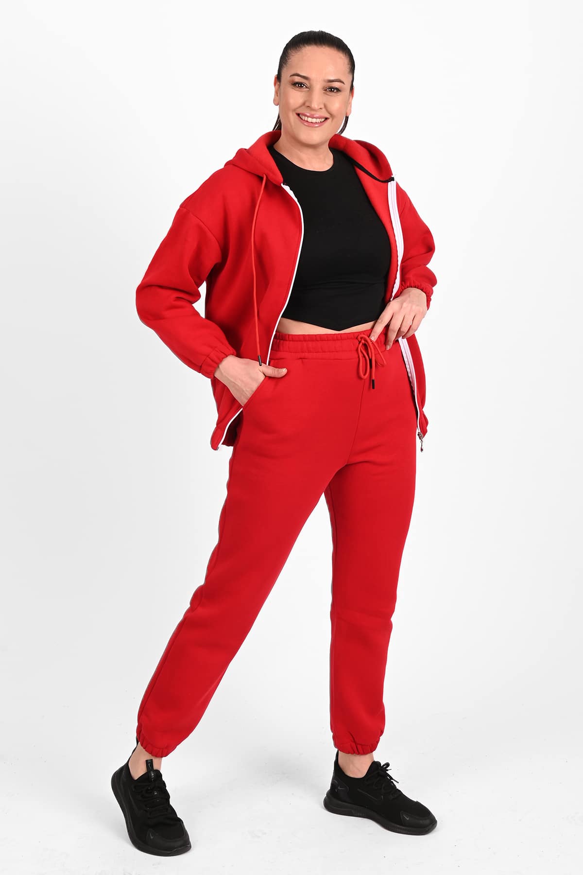 Damski dres plus size z ociepleniem i zamkiem błyskawicznym, biały 3557-23