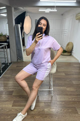 Trening dama marimi mari cu dungi si pantaloni scurti 3768-23