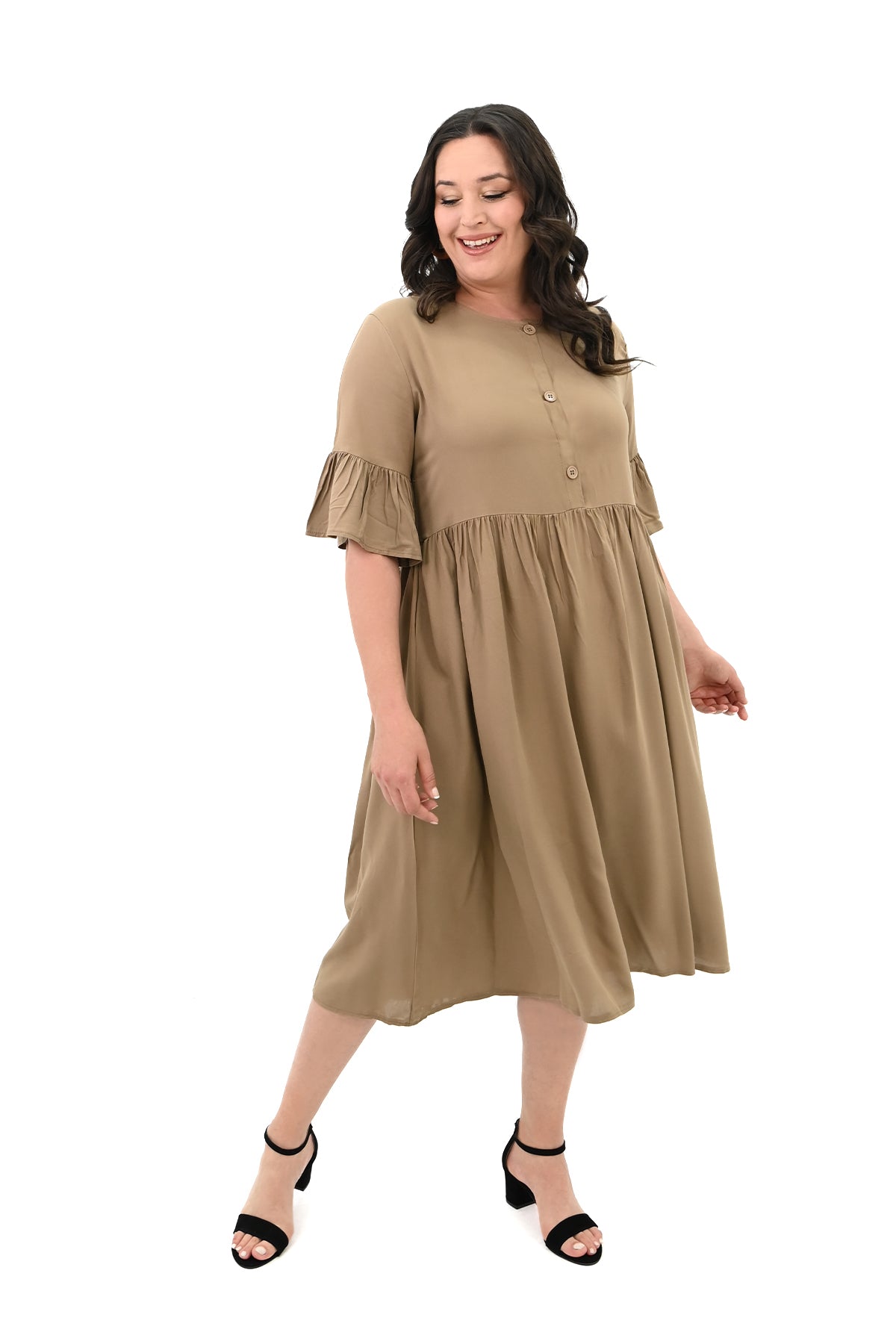 Sukienka damska plus size z guzikami i kieszeniami naszywanymi 5241-24 