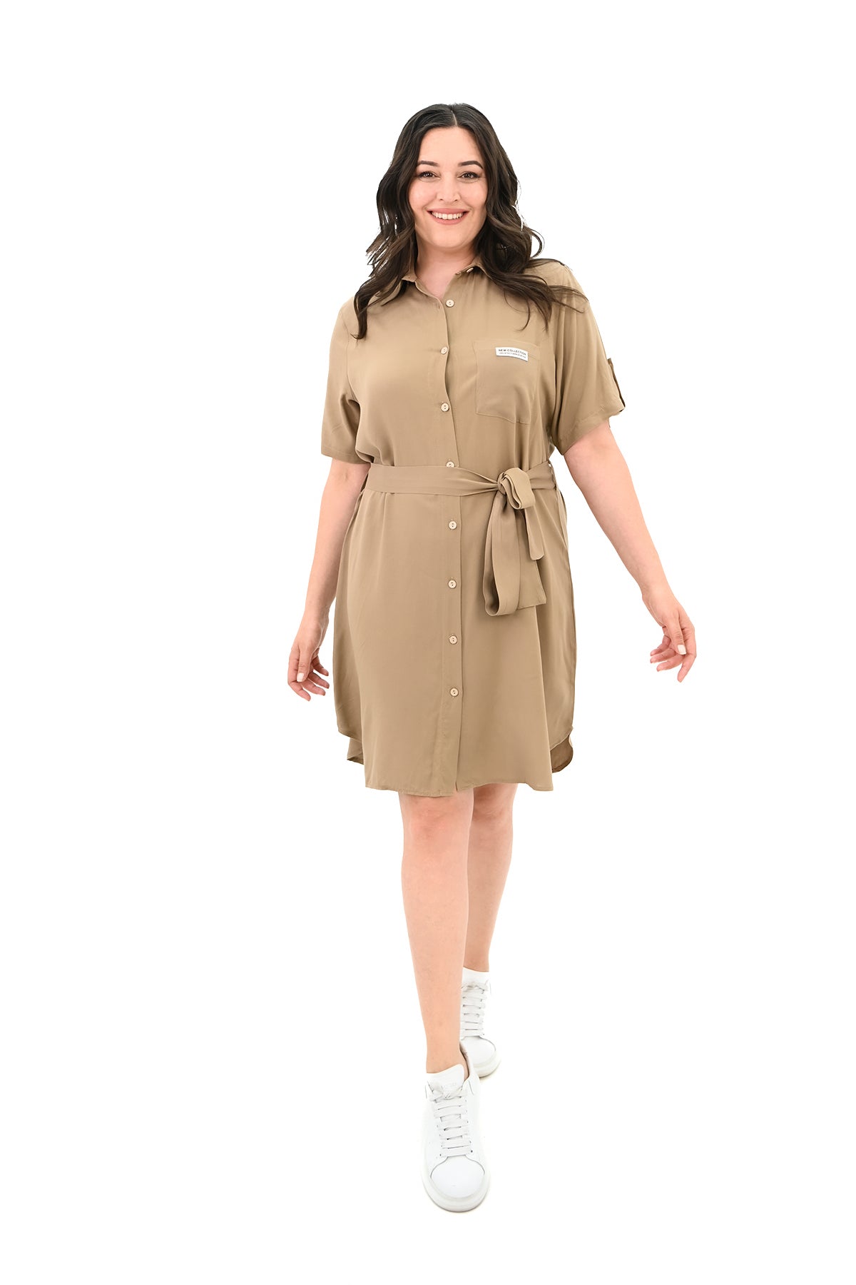Sukienka damska plus size z guzikami i kieszeniami naszywanymi 5246