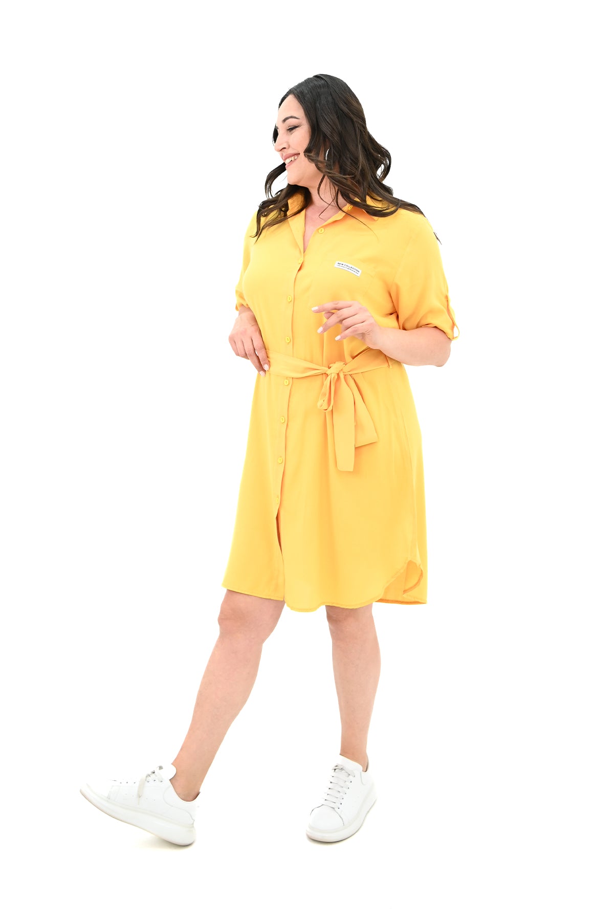 Sukienka damska plus size z guzikami i kieszeniami naszywanymi 5246