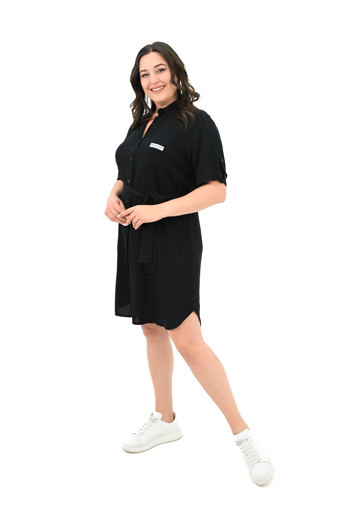 Sukienka damska plus size z guzikami i kieszeniami naszywanymi 5246