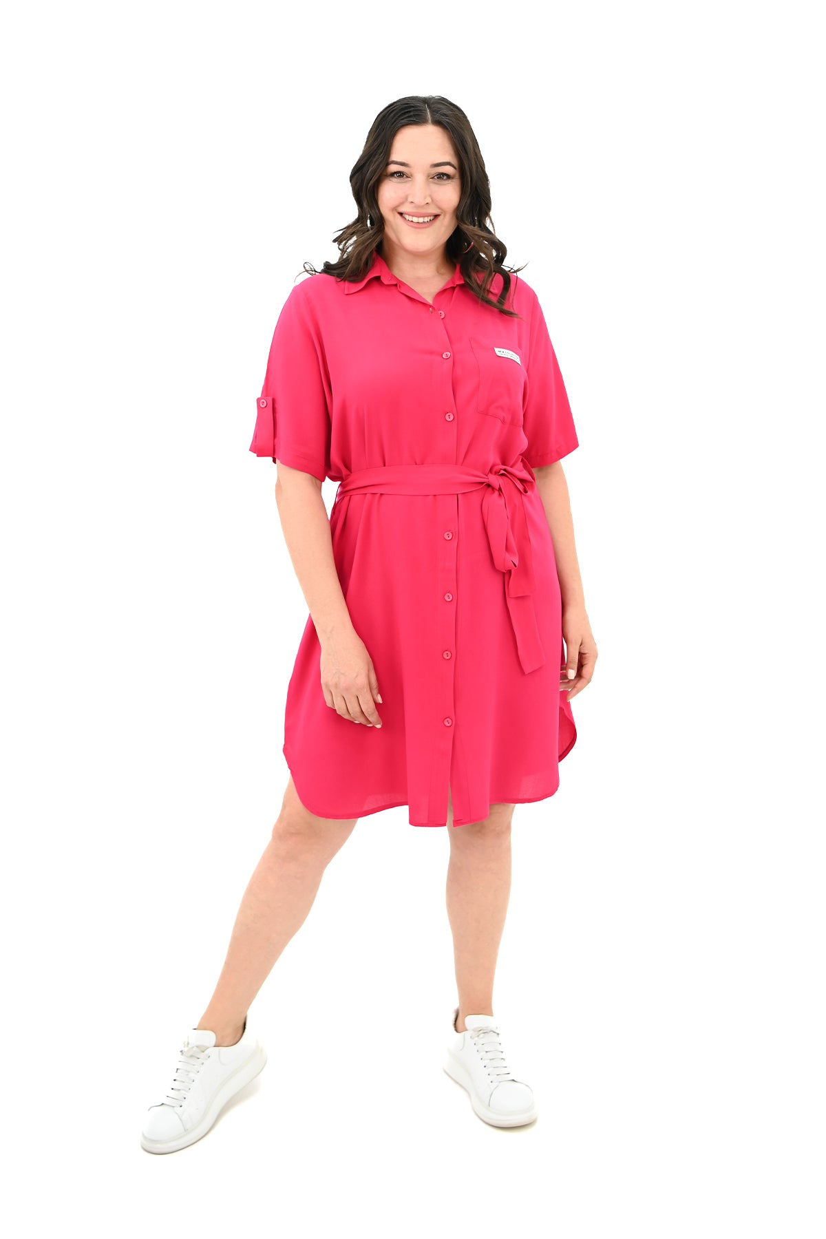 Sukienka damska plus size z guzikami i kieszeniami naszywanymi 5246