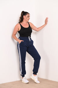 Pantalon dama marimi mari de trening 2 dungi 6008-22