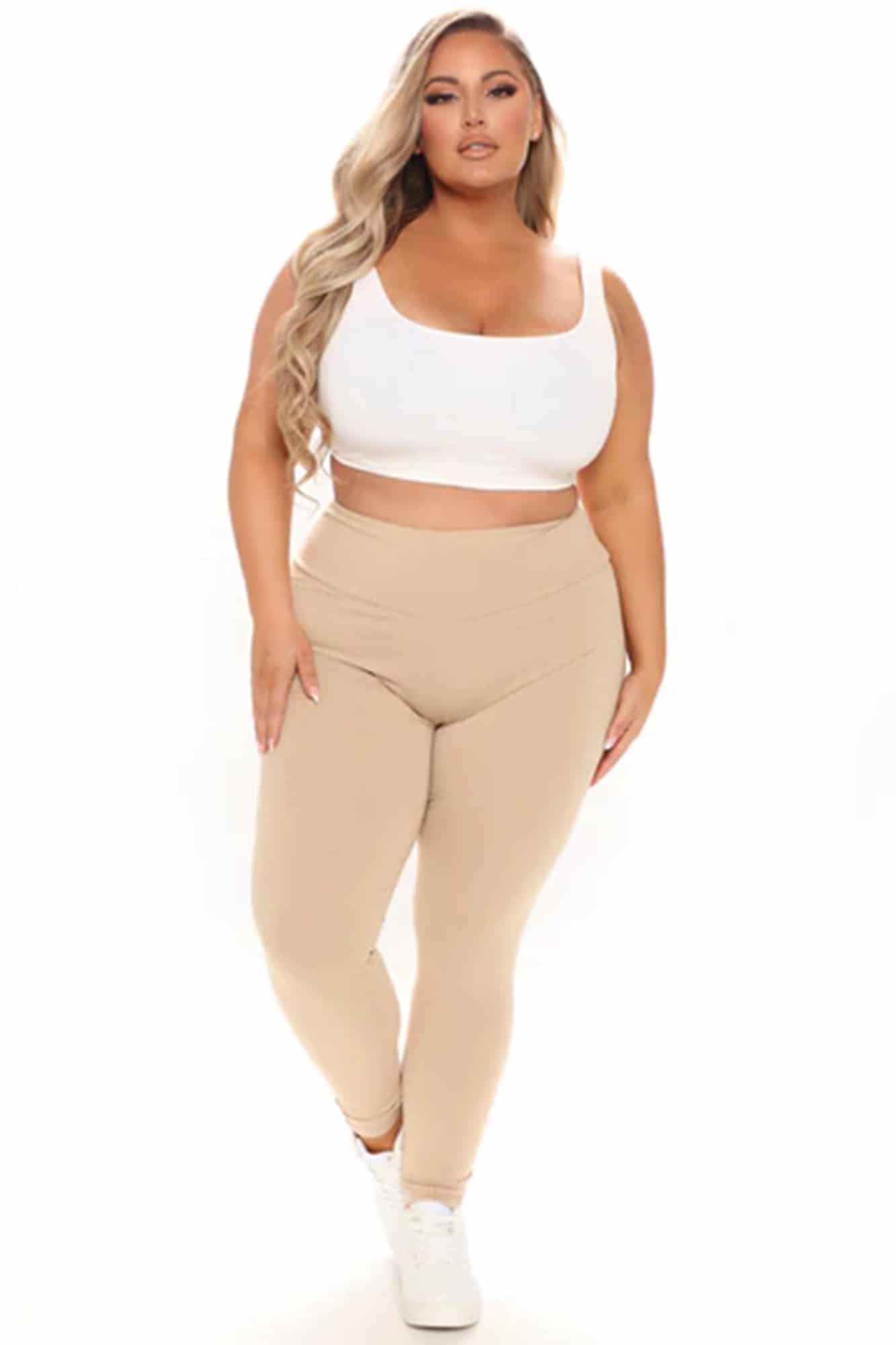 Legginsy damskie plus size z lycry beżowe 6090