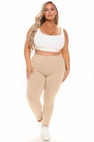 Legginsy damskie plus size z lycry beżowe 6090