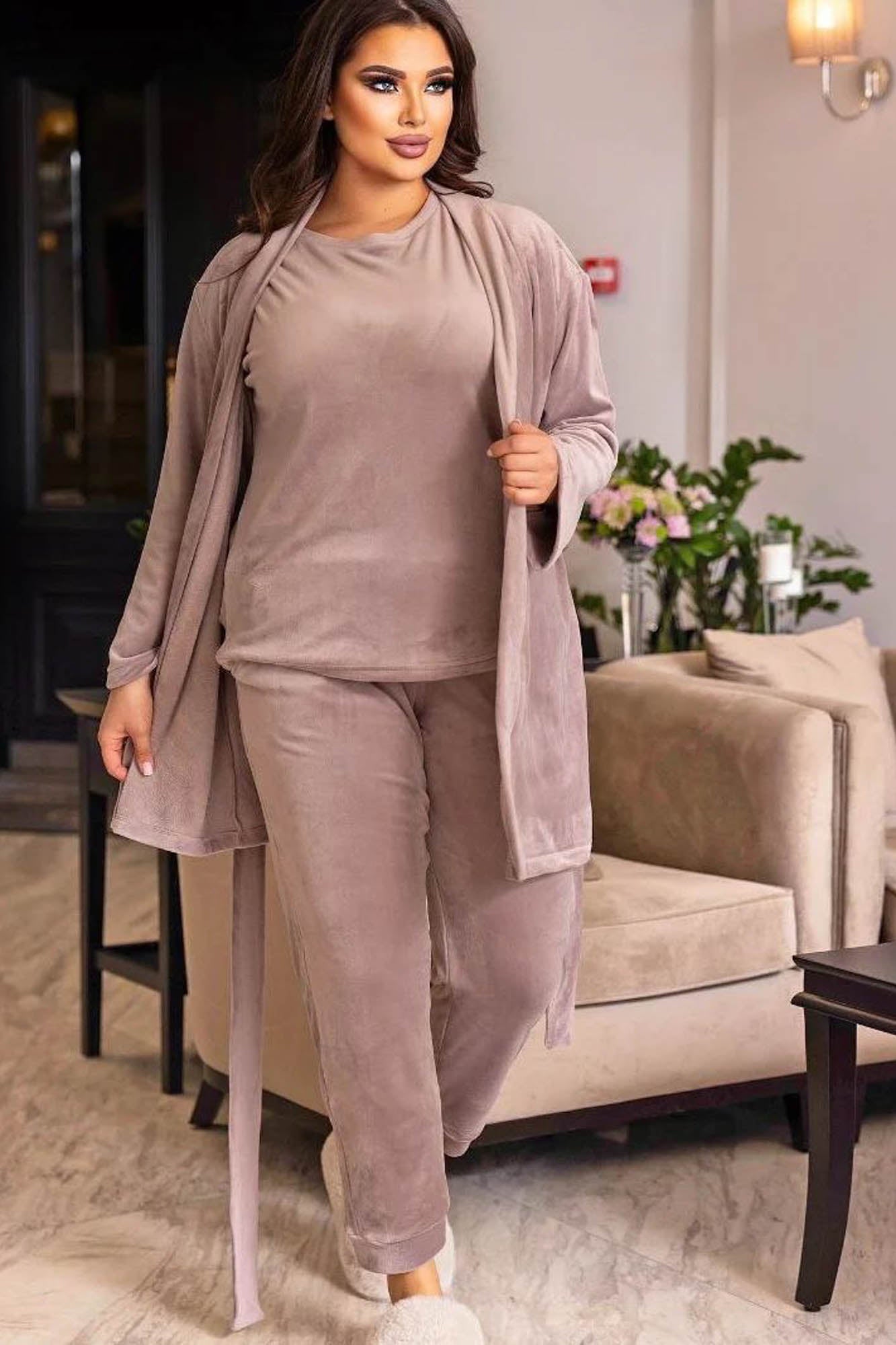 Dres damski plus size 3-częściowy z aksamitu 8073-24