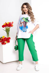 Compleu pantaloni si bluza cu imprimeu 8104