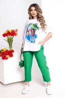 Compleu pantaloni si bluza cu imprimeu 8104