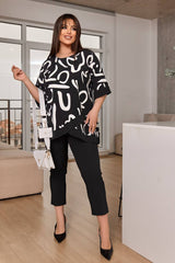 Set pantaloni si bluza cu imprimeu 8110