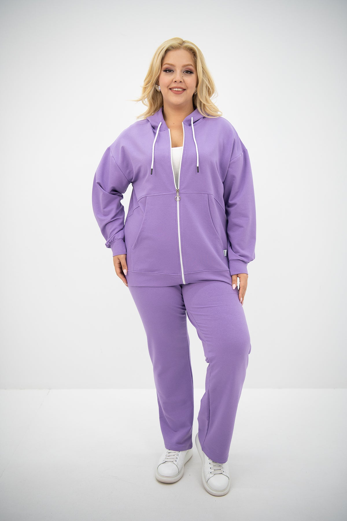 Dres damski plus size z zamkiem i kapturem 8139