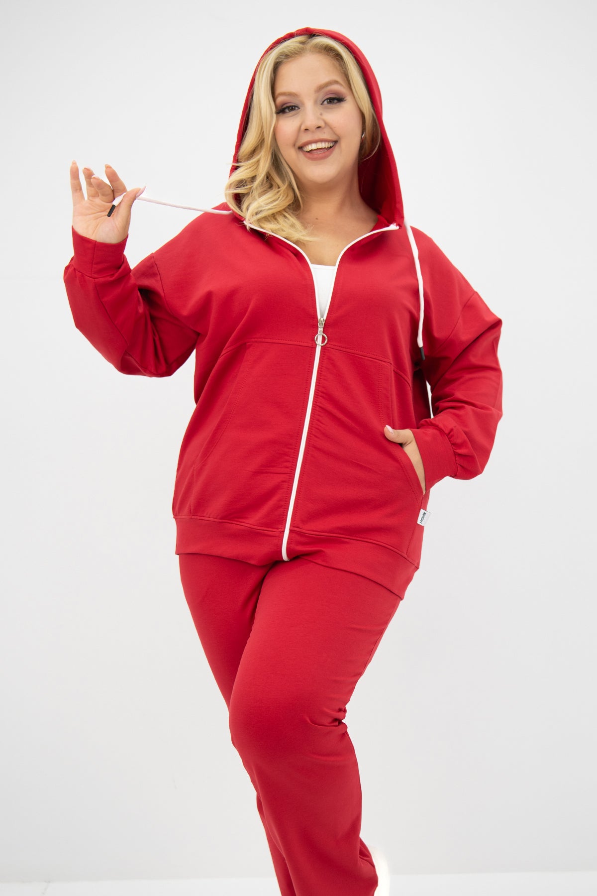 Dres damski plus size z zamkiem i kapturem 8139