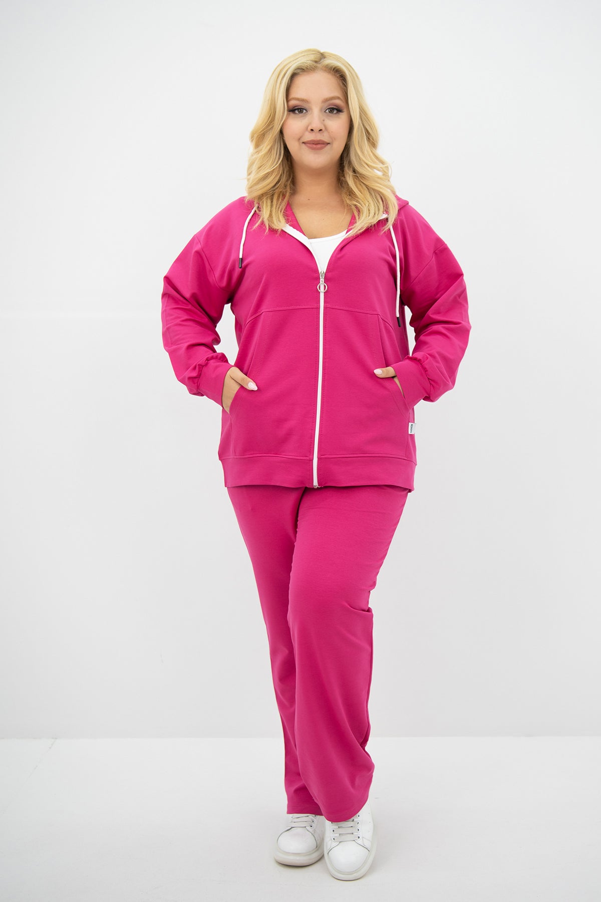 Dres damski plus size z zamkiem i kapturem 8139