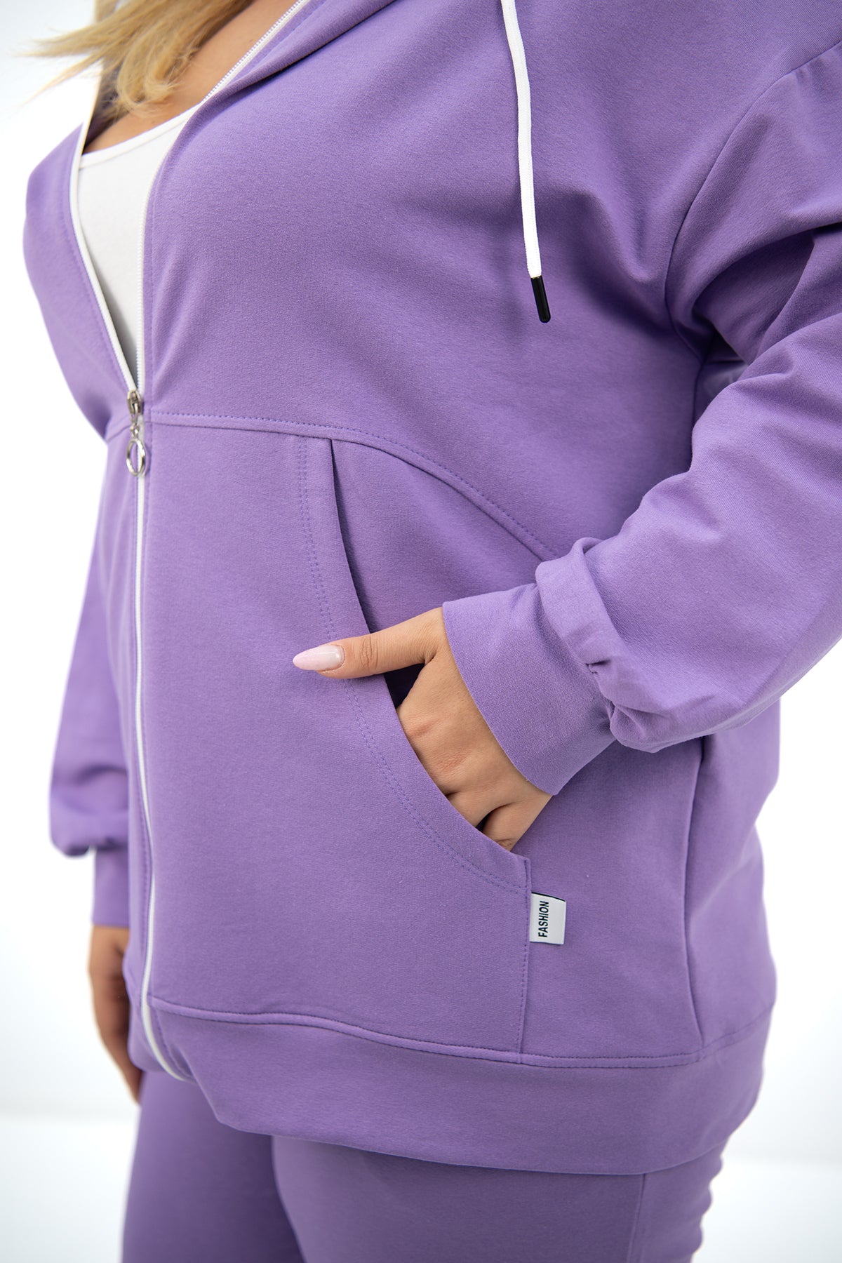 Dres damski plus size z zamkiem i kapturem 8139