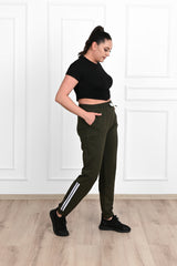 Damskie spodnie dresowe w paski, duże rozmiary 9046