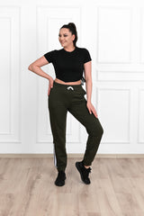 Damskie spodnie dresowe w paski, duże rozmiary 9046