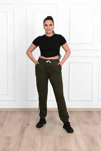 Damskie spodnie dresowe w paski, duże rozmiary 9046