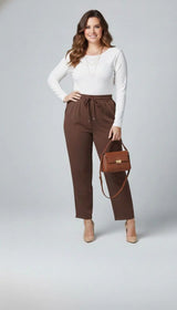 Spodnie damskie plus size z klamrą PTS003