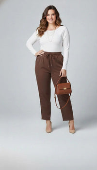 Spodnie damskie plus size z klamrą PTS003